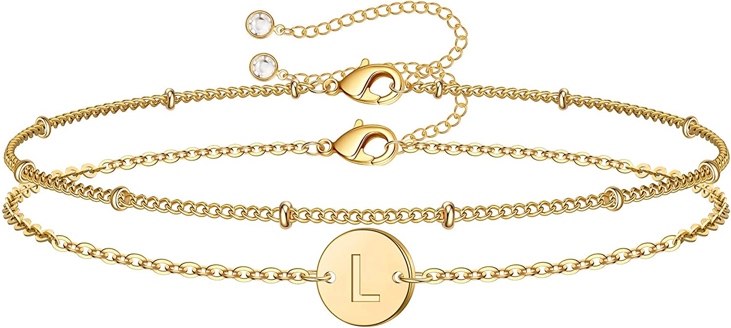 230816035725491_1 MONOZO Gold Initial Bracelets for Women Girls, Dainty 14K Gold Filled Layered Beaded Letter Initial Bracelet Personalized 26 Alphabet Disc Monogram Charm Bracelet Jewelry Gifts for Girls - Image 1